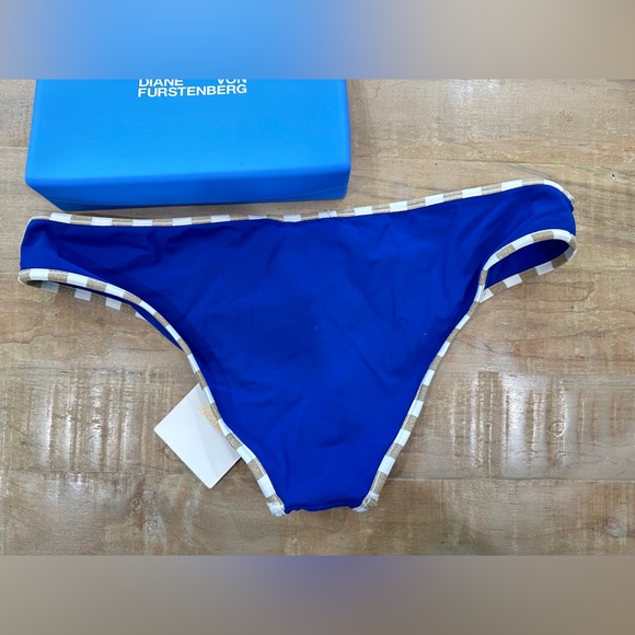 Diane Von Furstenberg Classic Bikini Blue Gold metallic swim bottom travel bag - Picture 5 of 10
